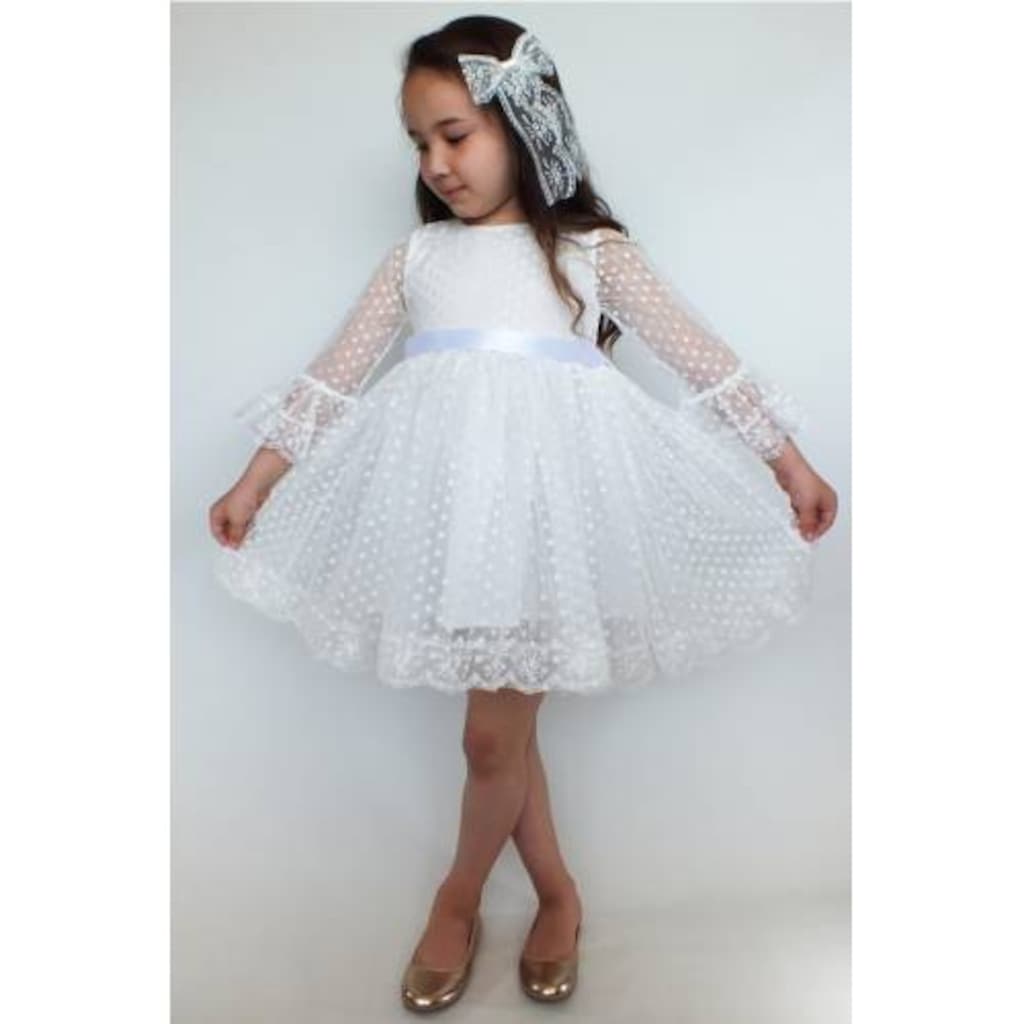 Beyaz Renk Kız Çocuk Elbisesi - Düğün Elbisesi - Kız Çocuk Abiye